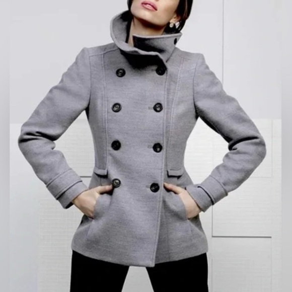 H&M double-breasted peacoat. Convertible collar. Decorative stitching. Grey. 12 - Picture 3 of 14